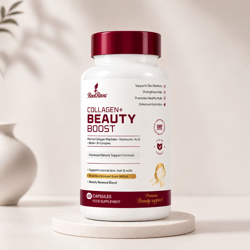 RootReva Collagen+ Beauty Boost, 60 capsules - front of bottle